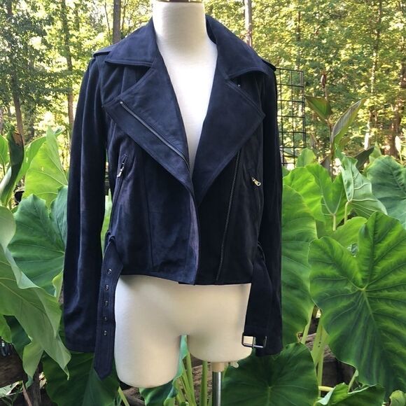 Parker Suede Moto Leather Jacket in Blue - Picture 12 of 16